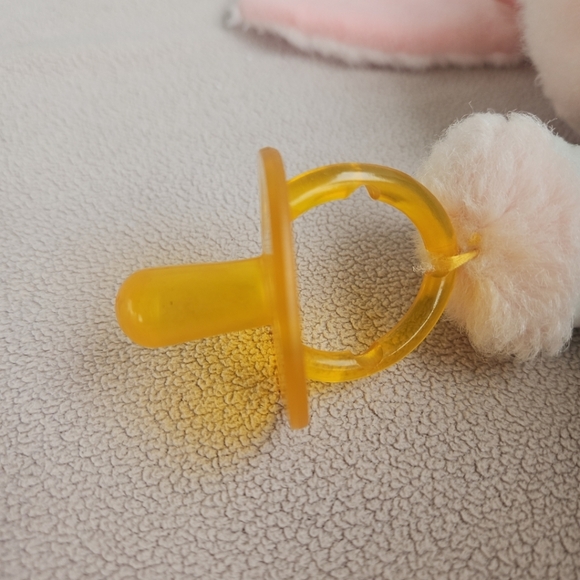 Vintage Pink Bunny with Pacifier Plush 12" Green Pink Heart Stuffed Rabbit Baby - Picture 9 of 9